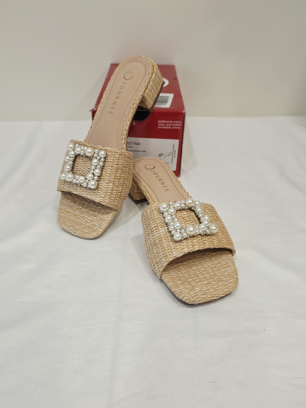 Journee Collection Jistina Women’s Pearl-Embellished Woven Slide Sandals Natural